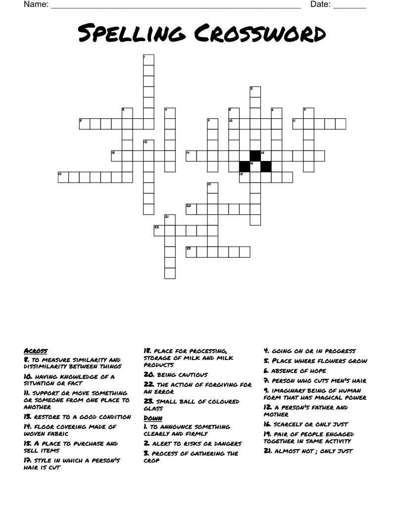 Spelling Crossword 