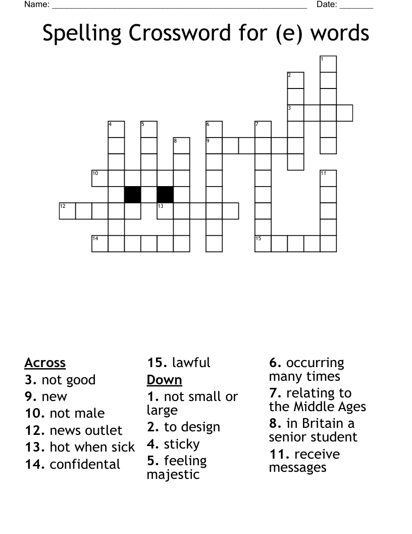 Spelling Crossword for (e) words