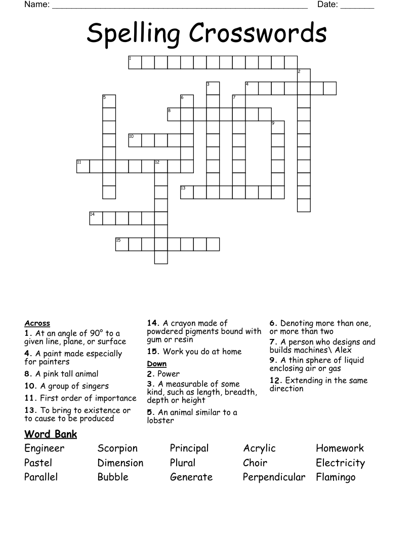 Spelling Crosswords 