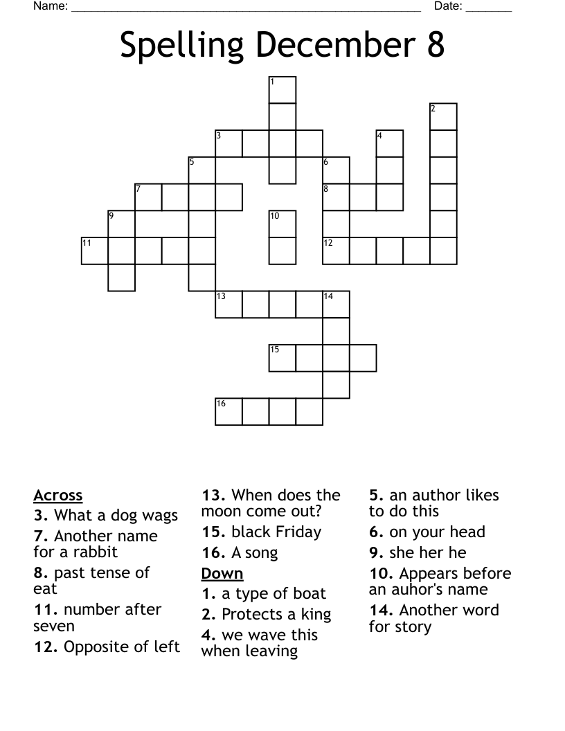 Spelling December 8 Crossword