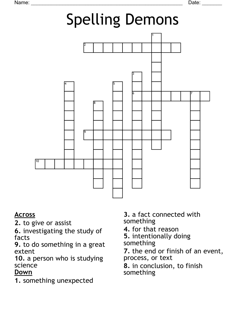 Spelling Demons Crossword