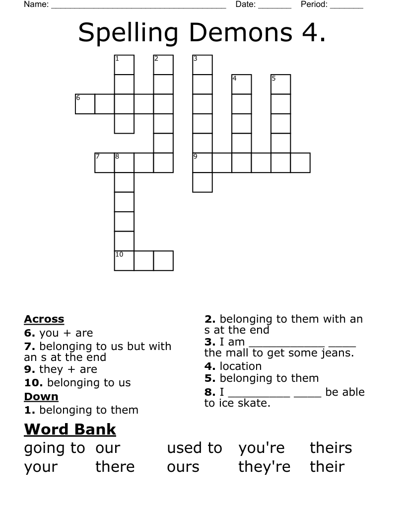 Spelling Demons 4. Crossword