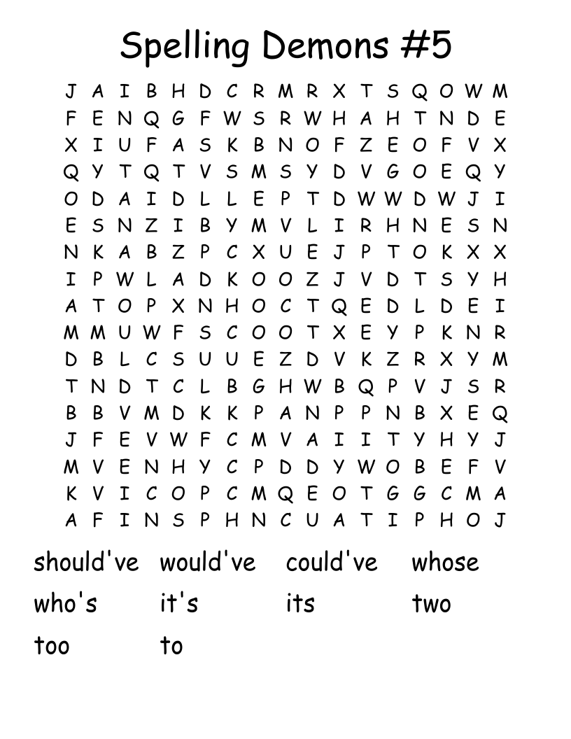 Spelling Demons #5 Word Search