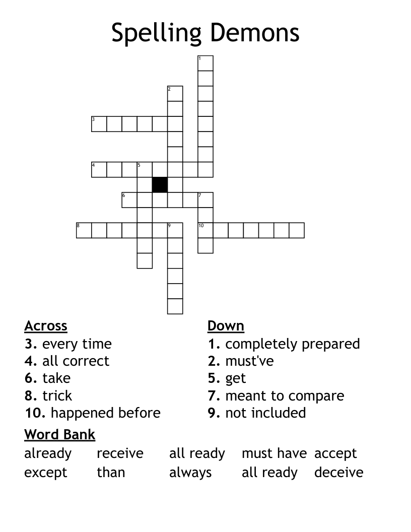 Spelling Demons Crossword