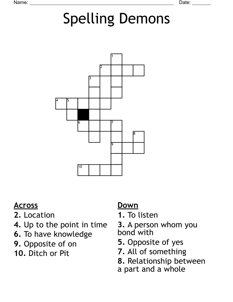 Spelling Demons Crossword