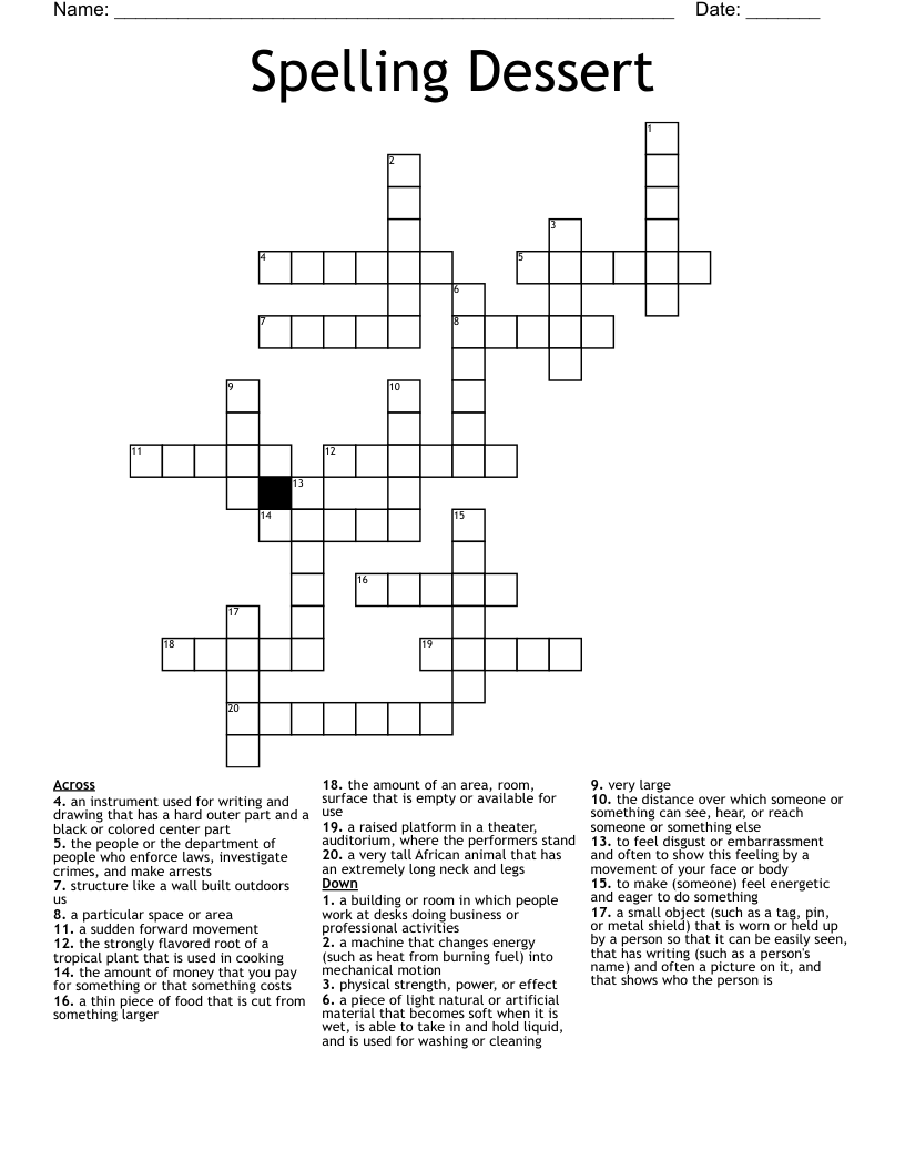 Spelling Dessert Crossword