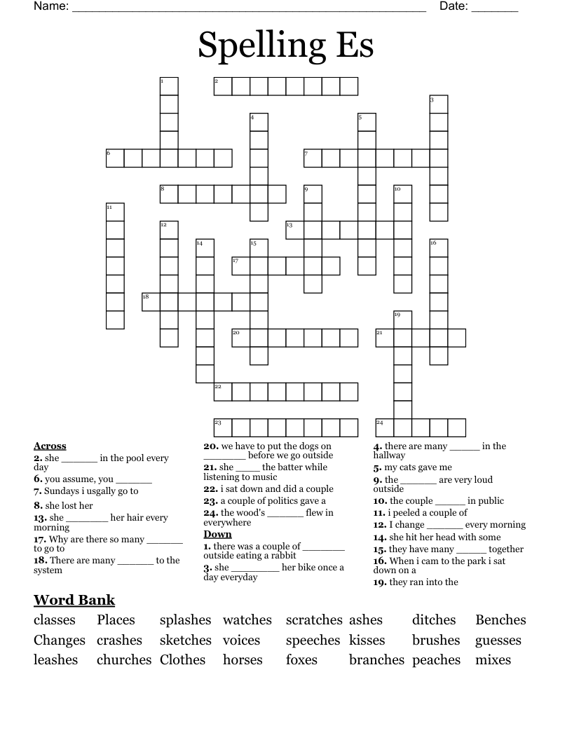 Spelling Es Crossword