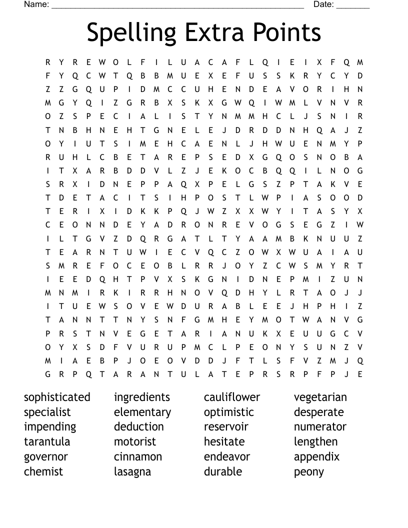 Spelling Extra Points  Word Search