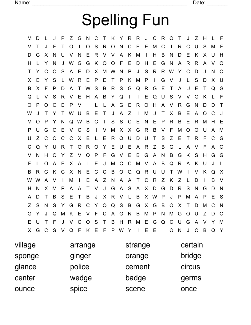 Spelling Fun Word Search