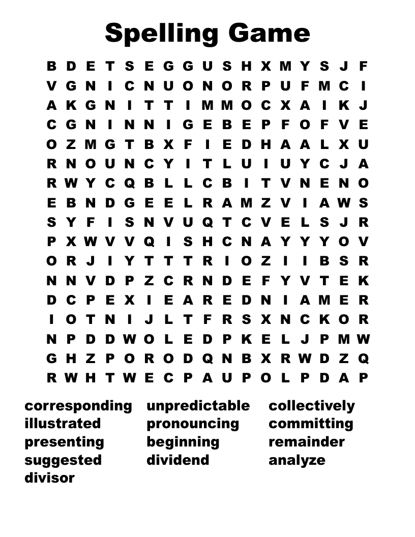 Spelling Game Word Search