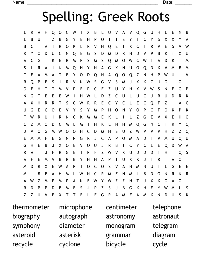 Spelling: Greek Roots Word Search