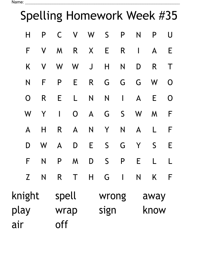 Spelling Homework Week #35 Word Search