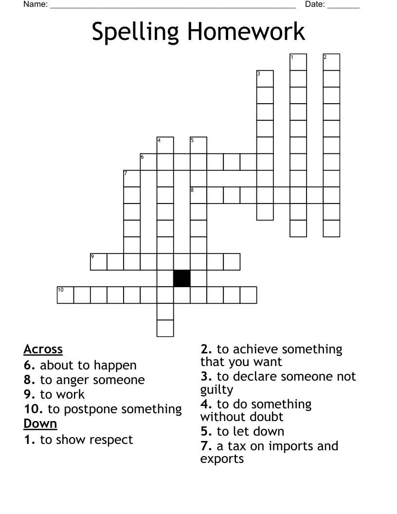 Spelling Homework  Crossword