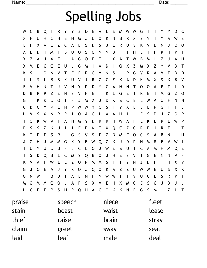 Spelling Jobs Word Search