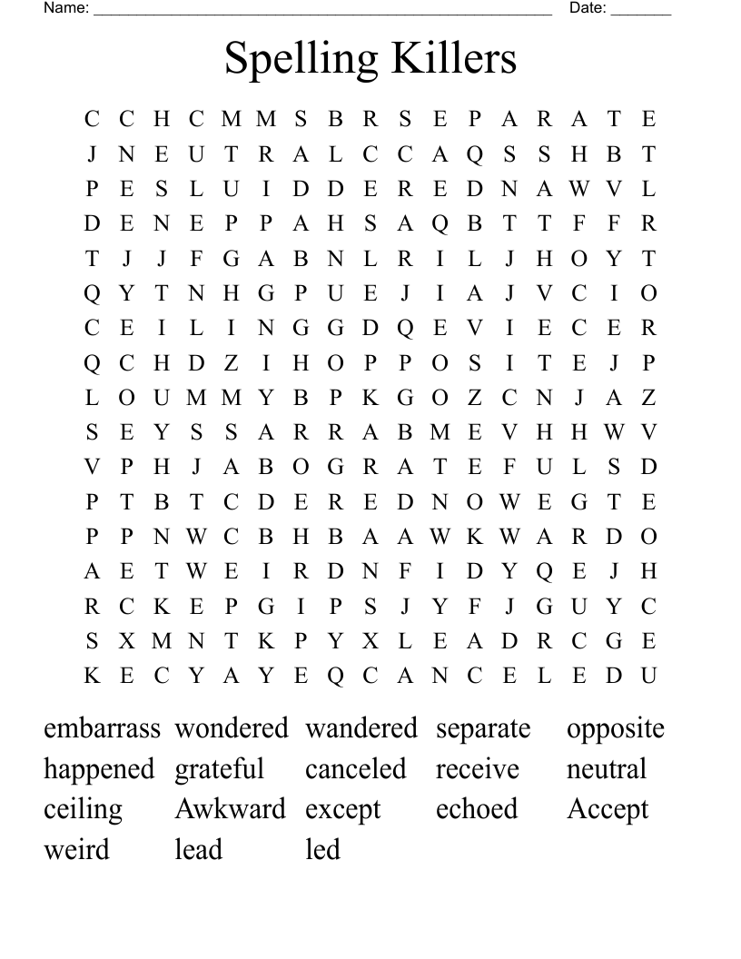 Spelling Killers Word Search