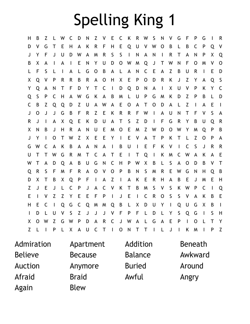 Spelling King 1 Word Search