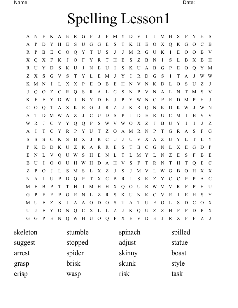 Spelling Lesson1 Word Search