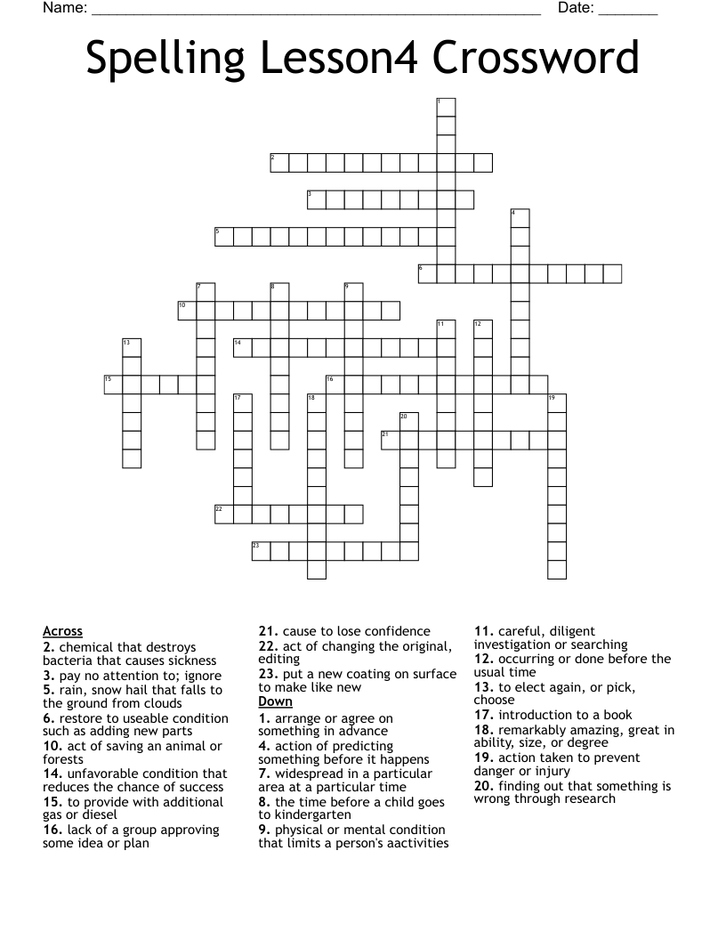 Spelling Lesson4 Crossword