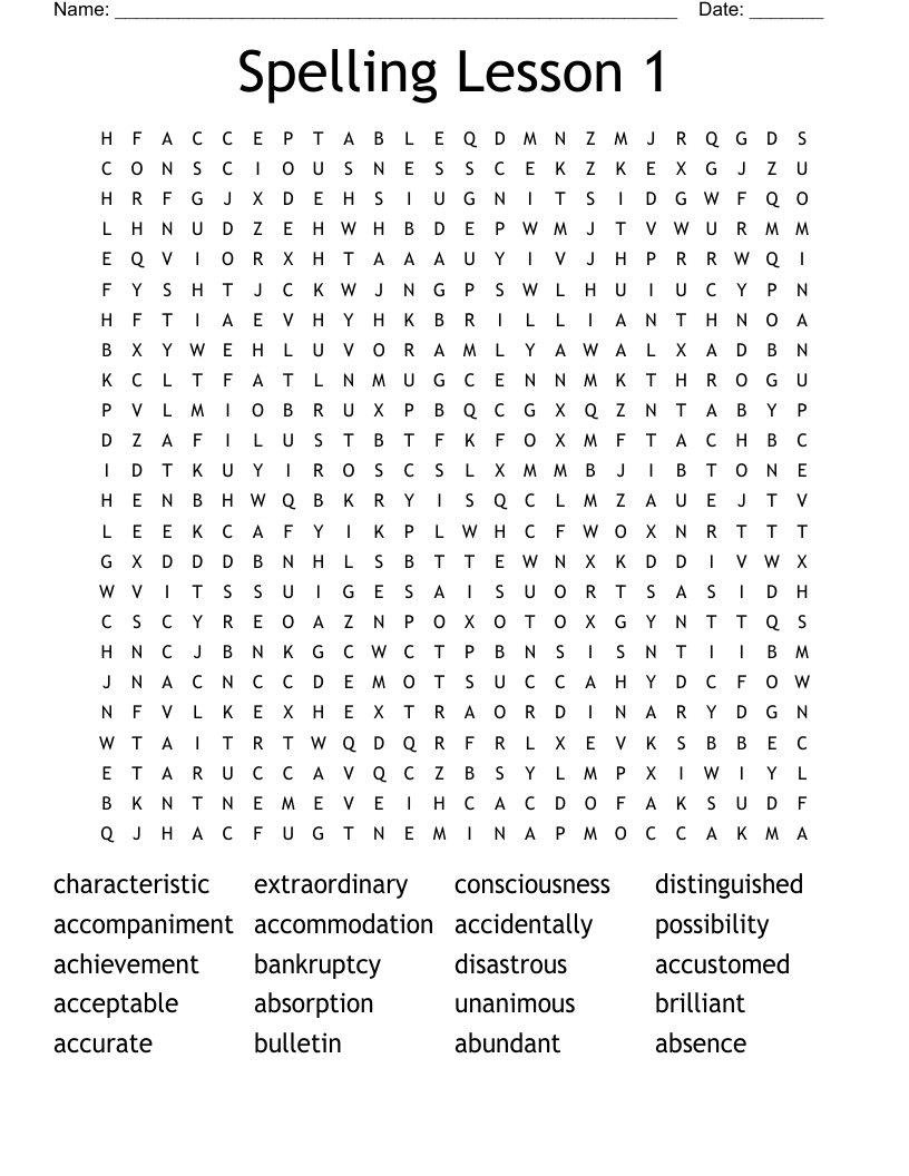 Spelling Lesson 1 Word Search