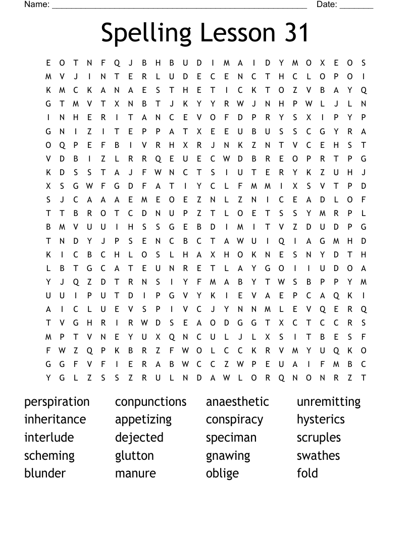 Spelling Lesson 31 Word Search