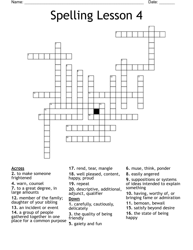 Spelling Lesson 4 Crossword