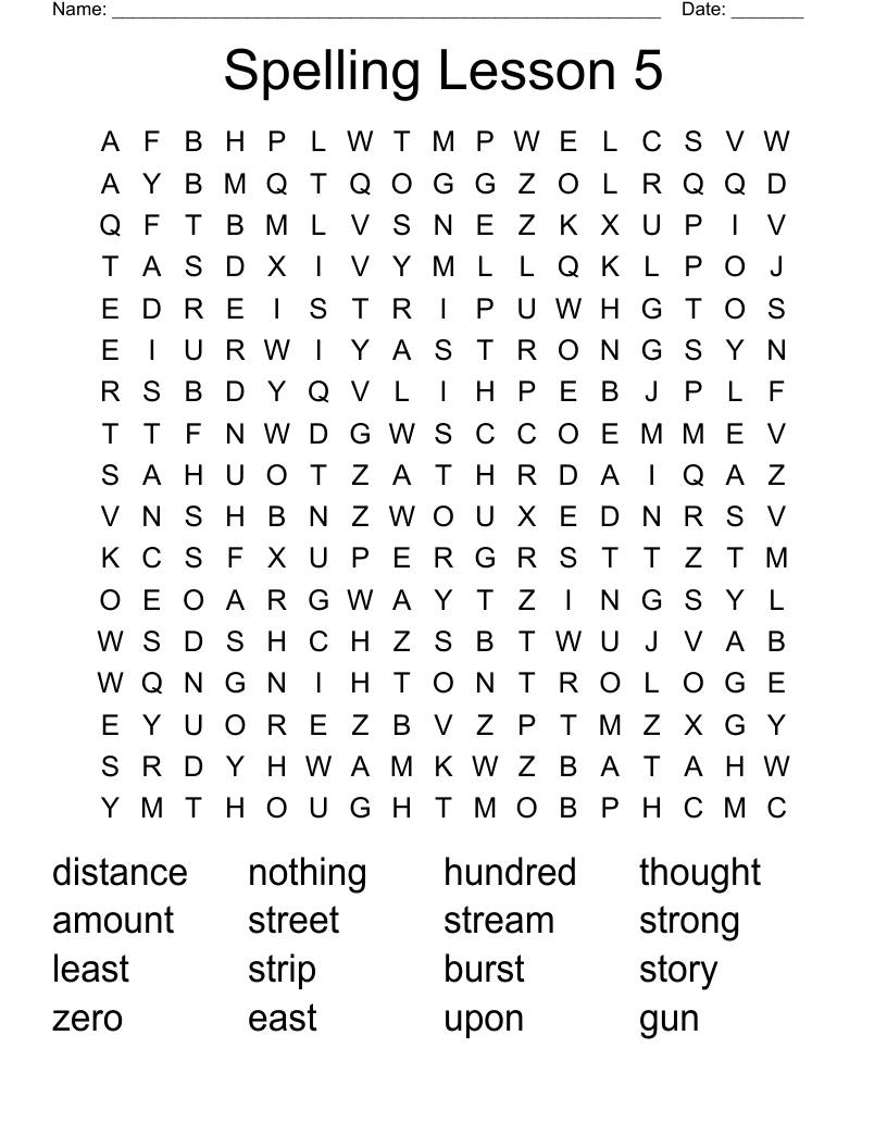 Spelling Lesson 5 Word Search