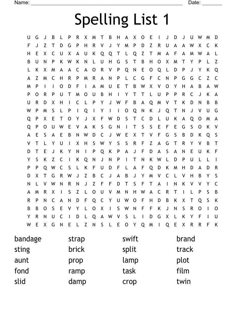 Spelling List 1 Word Search