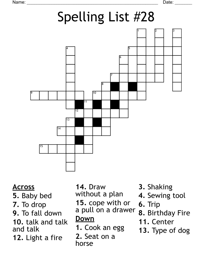 Spelling List #28 Crossword