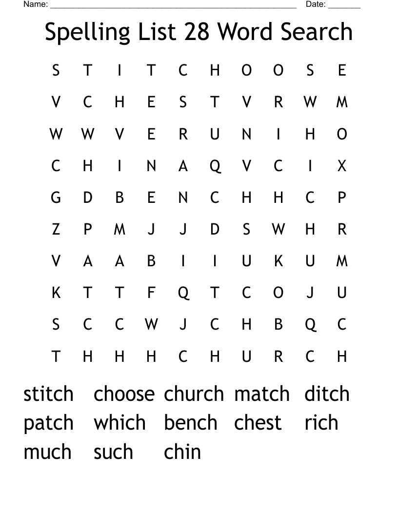 Spelling List 28  Word Search