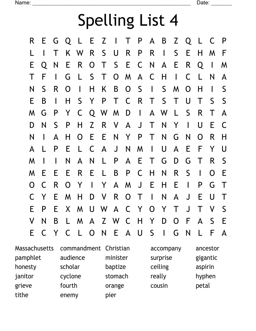 Spelling List 4 Word Search