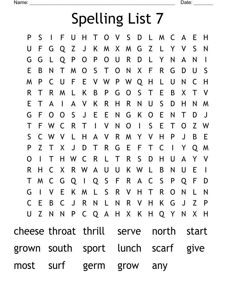 Spelling List 7 Word Search