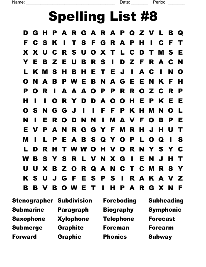 Spelling List #8 Word Search