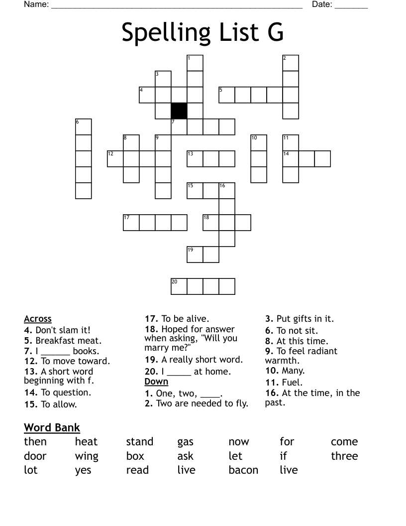 Spelling List G Crossword