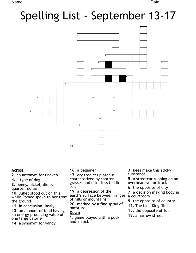 Spelling List - September 13-17