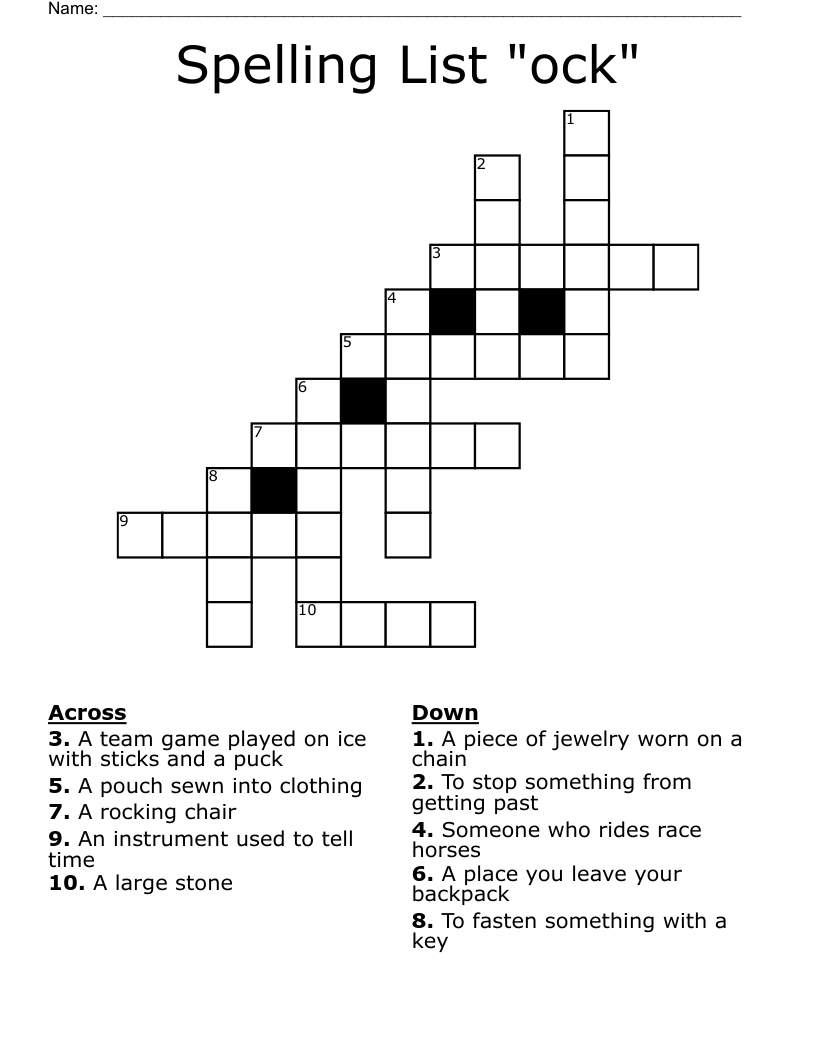 Spelling List "ock" Crossword