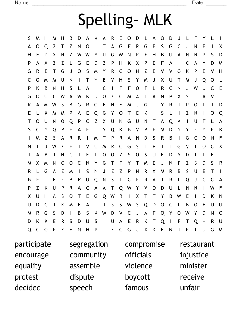 Spelling- MLK Word Search