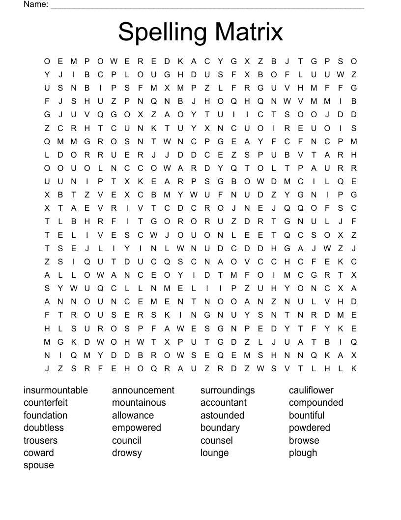 Spelling Matrix Word Search