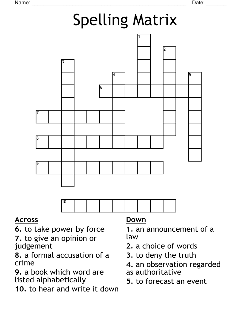 Spelling Matrix Crossword