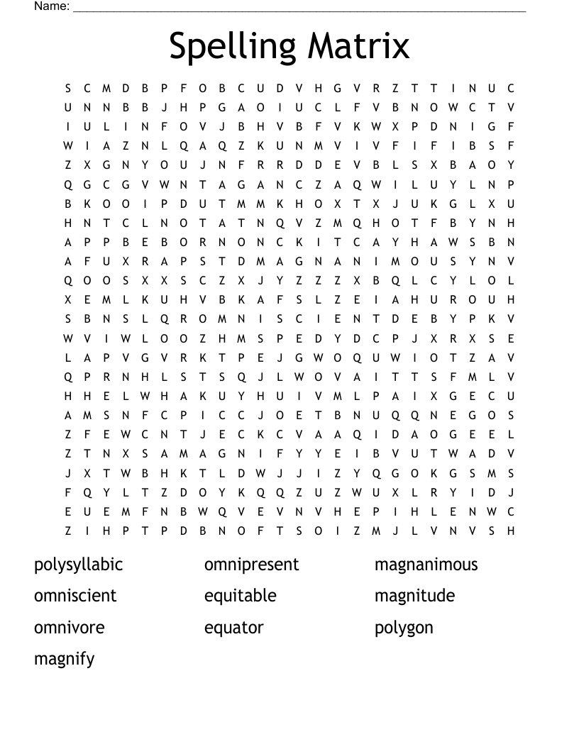 Spelling Matrix Word Search
