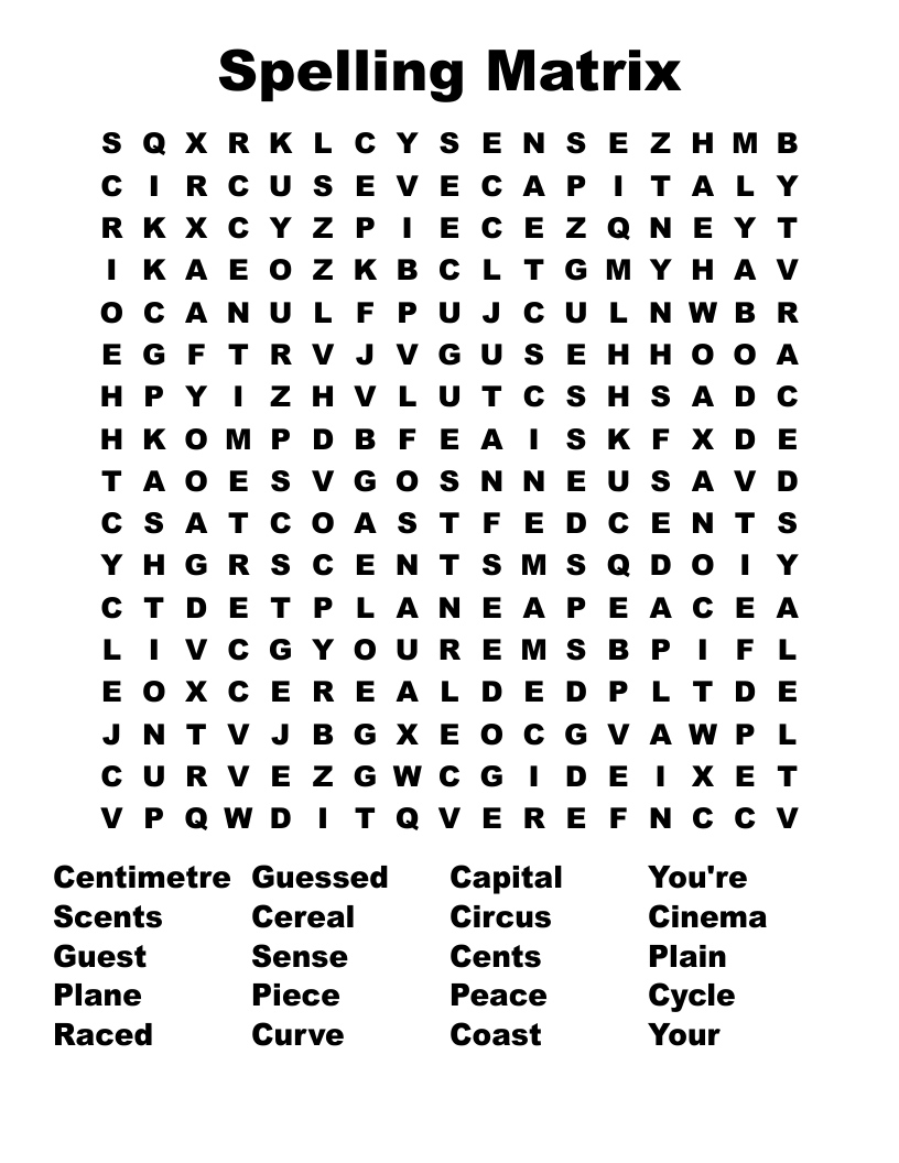 Spelling Matrix  Word Search