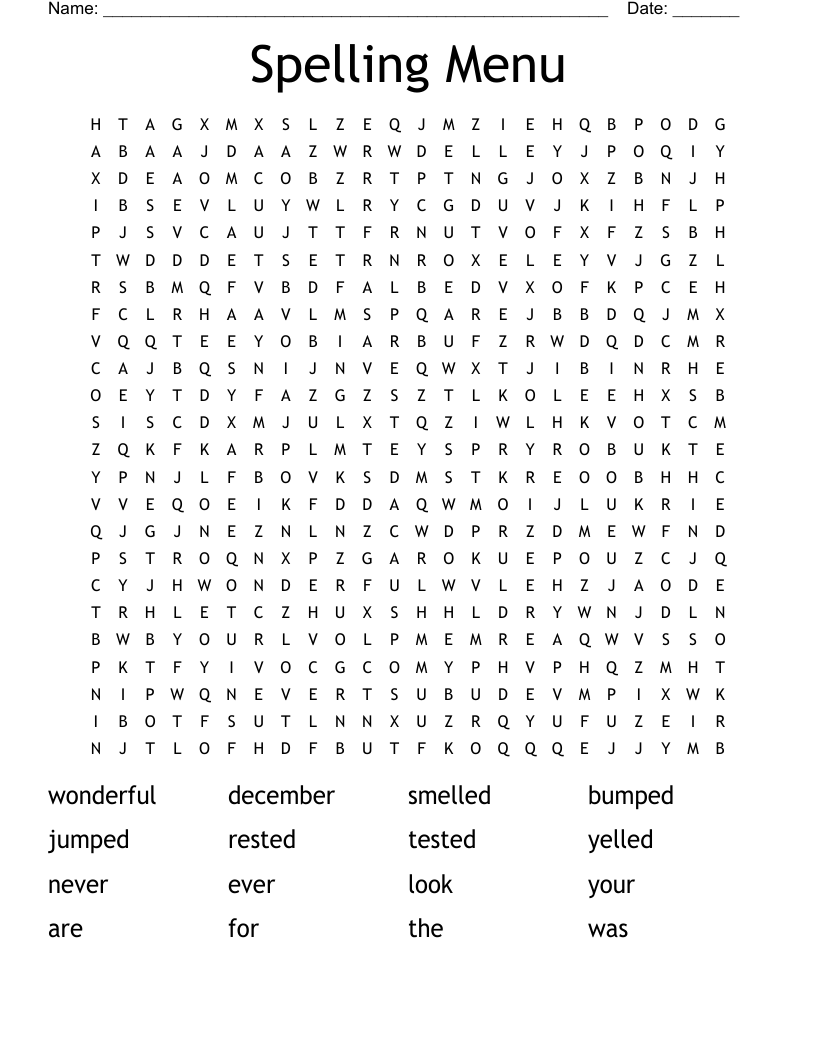Spelling Menu Word Search
