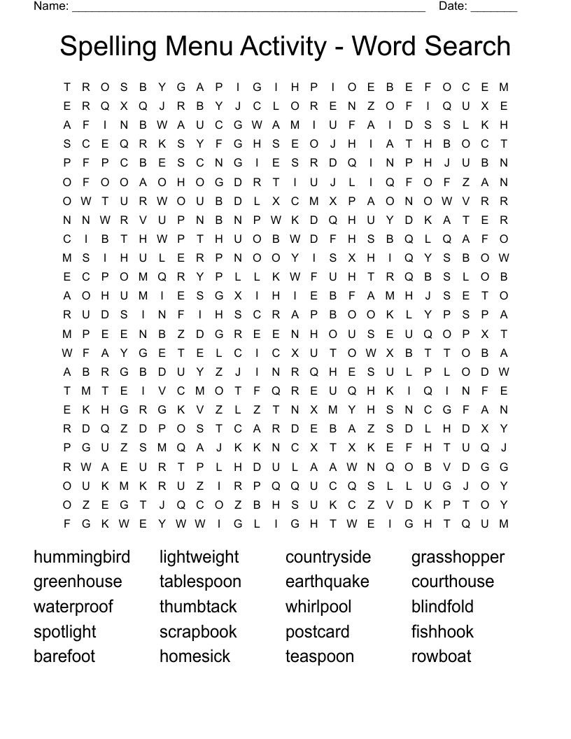 Spelling Menu Activity - Word Search