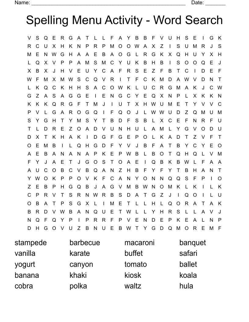 Spelling Menu Activity - Word Search