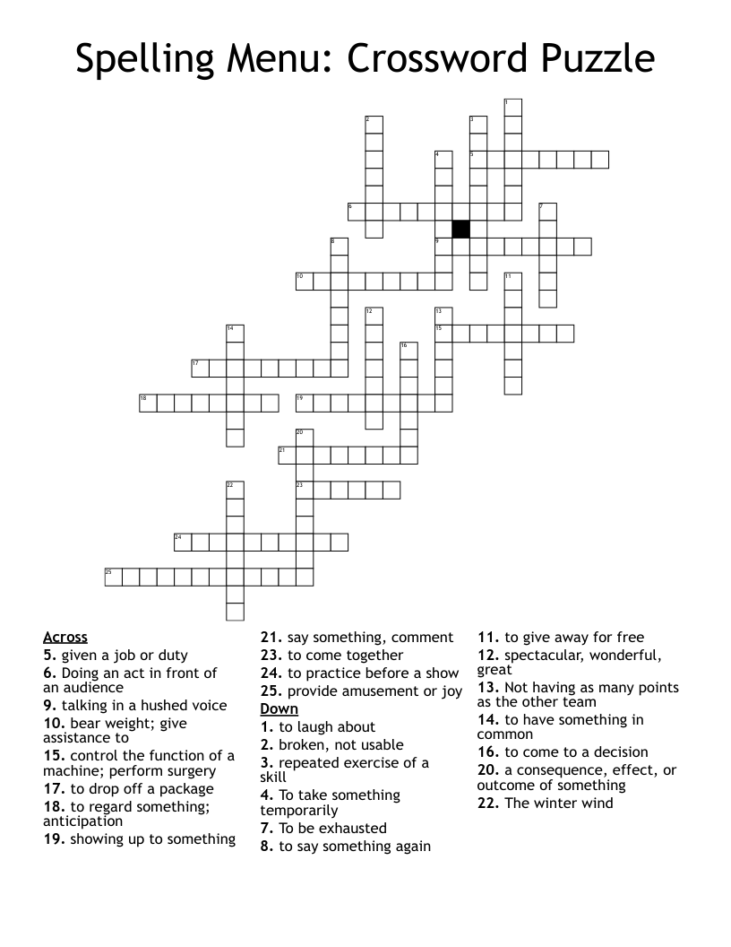 Spelling Menu: Crossword Puzzle