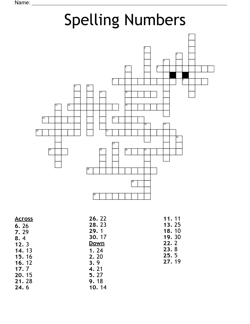 Spelling Numbers Crossword