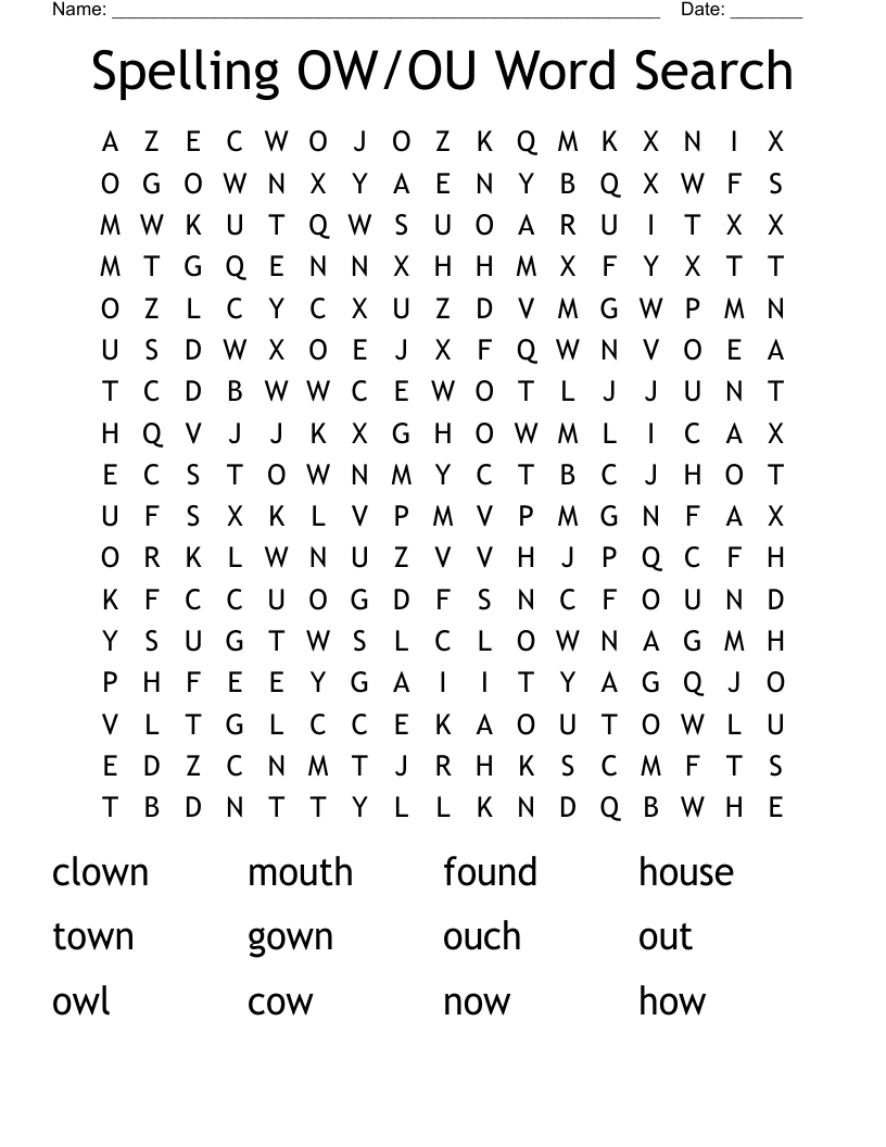 Spelling OW/OU Word Search