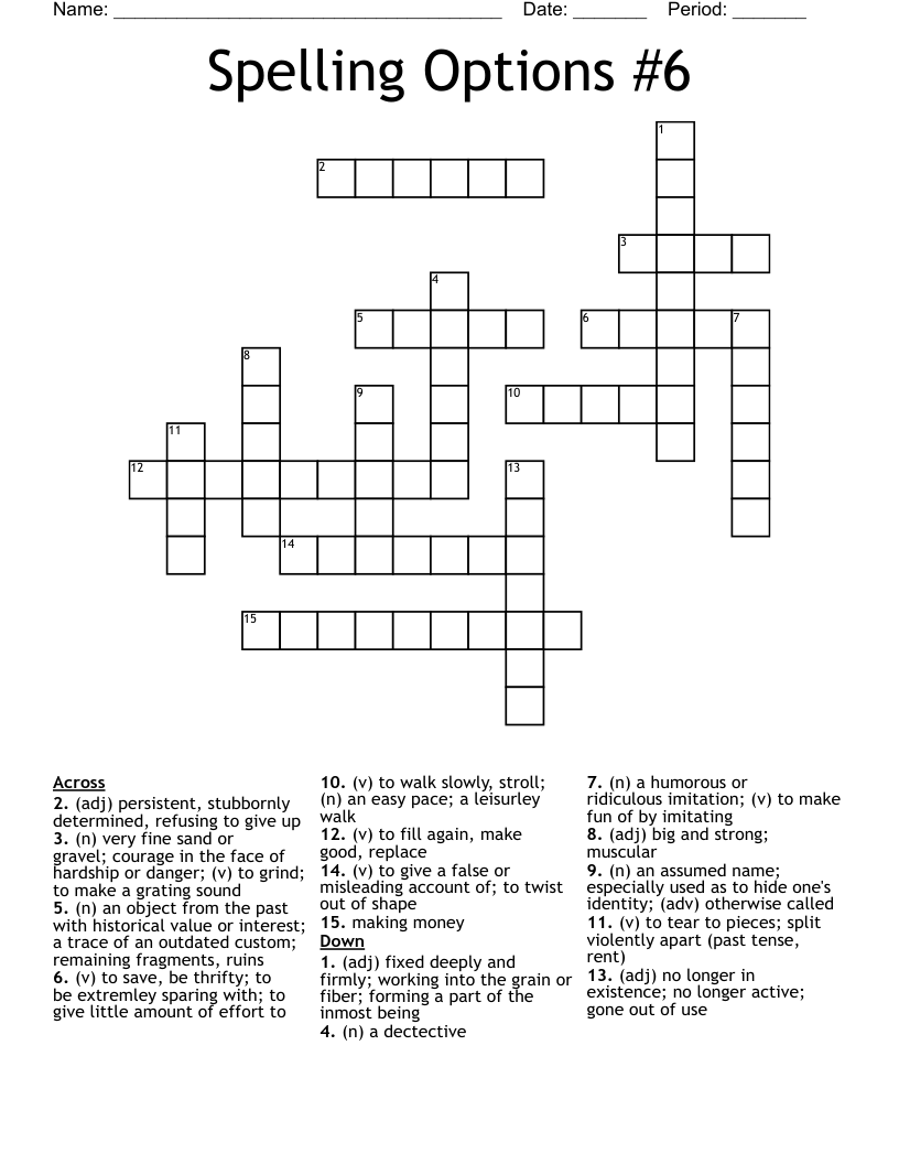 Spelling Options #6 Crossword