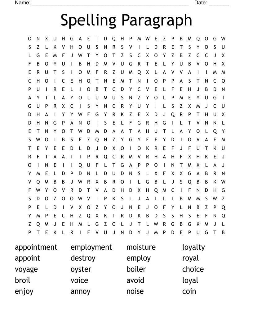 Spelling Paragraph Word Search