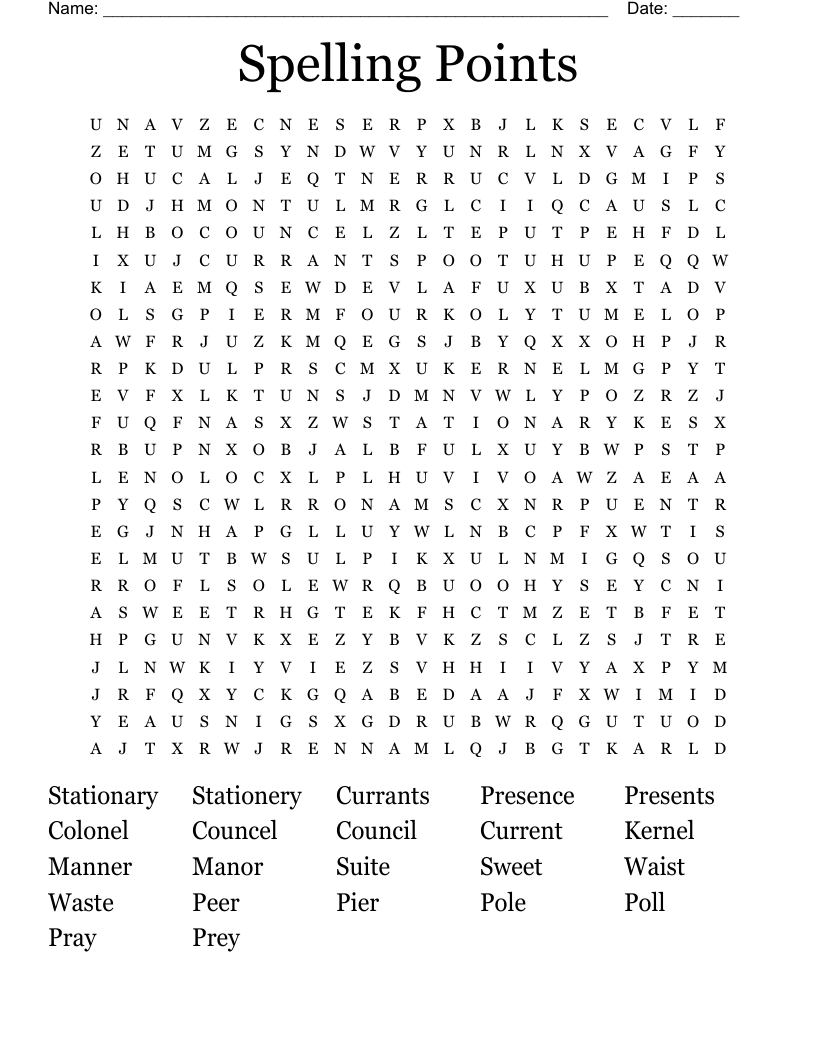 Spelling Points Word Search