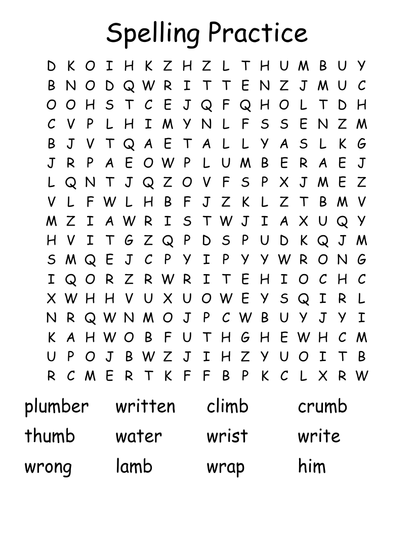 Spelling Practice Word Search
